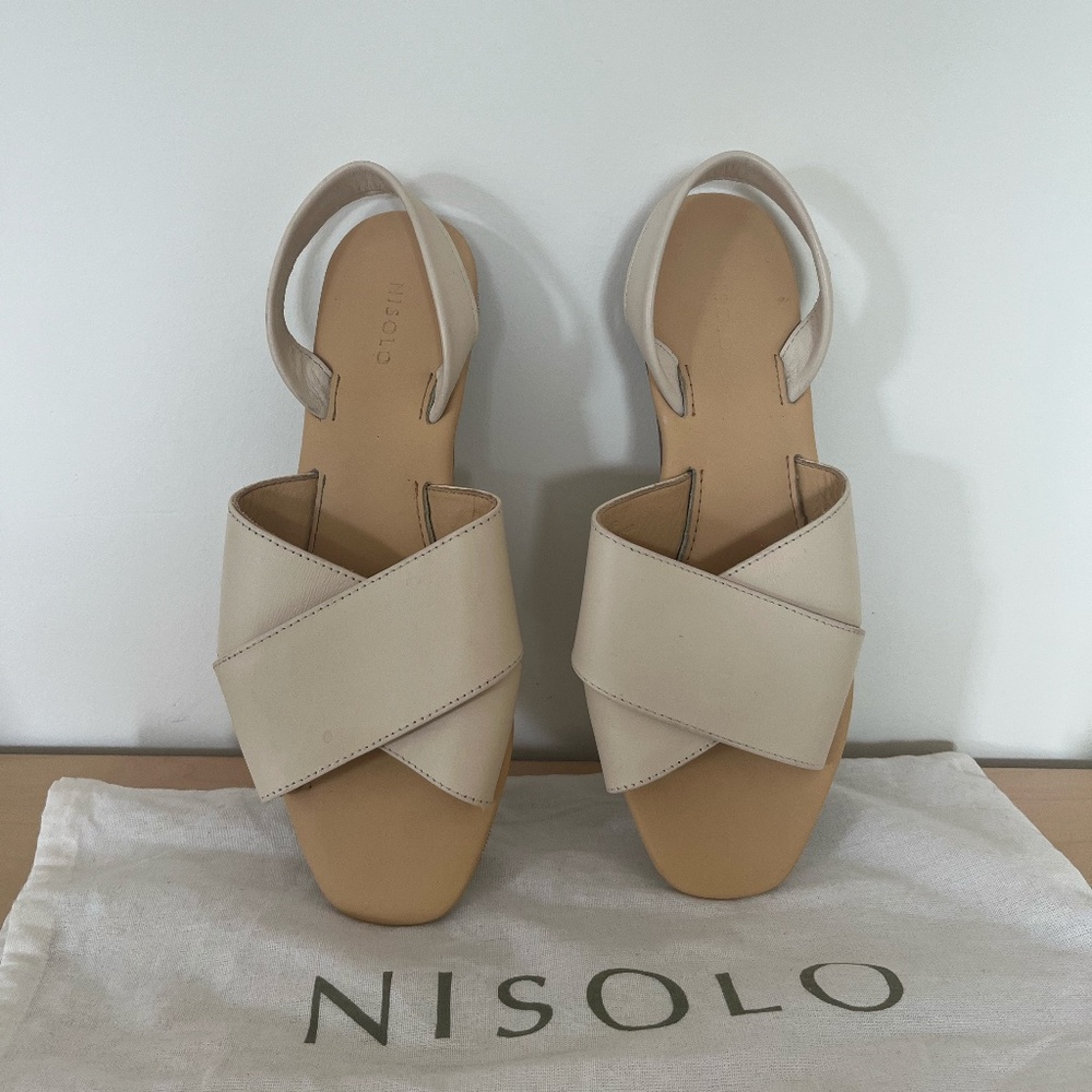 Rare Nisolo Cross-Strap Sandal in White/Bone - Never Used
